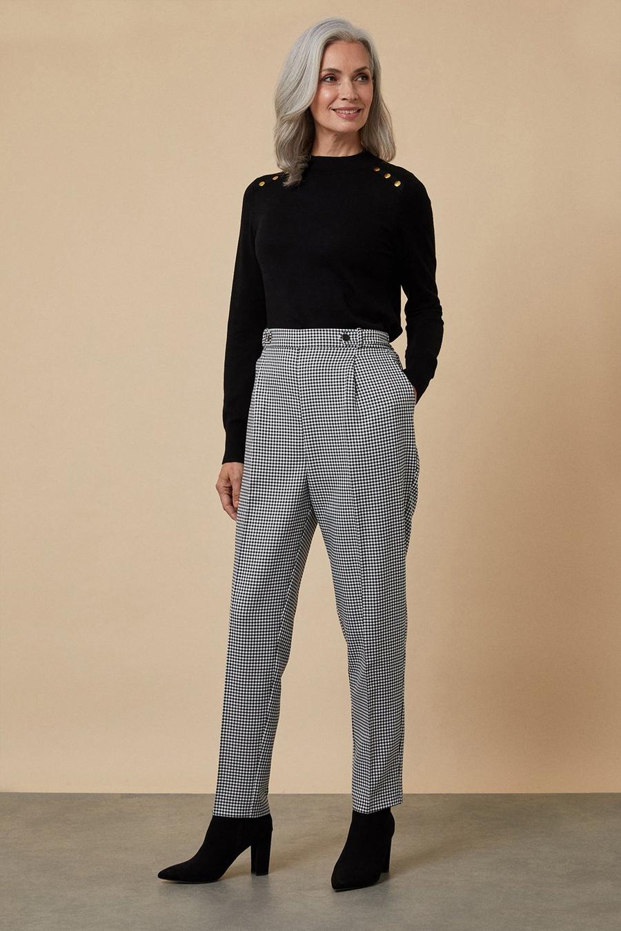 Button Tab Dog Tooth Trouser