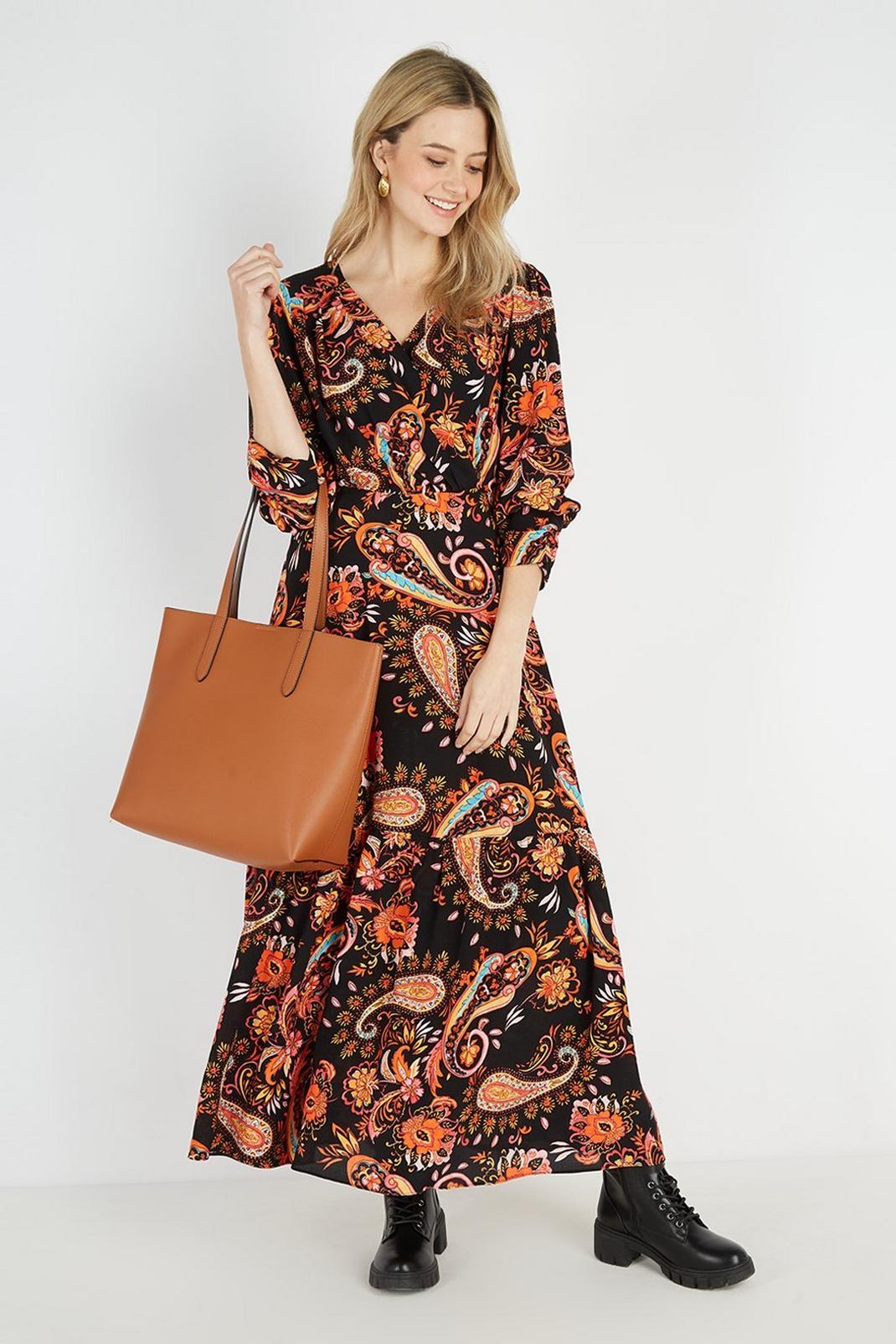 105 Petite Amber Paisley Ruched Cuff Maxi Dress image number 2