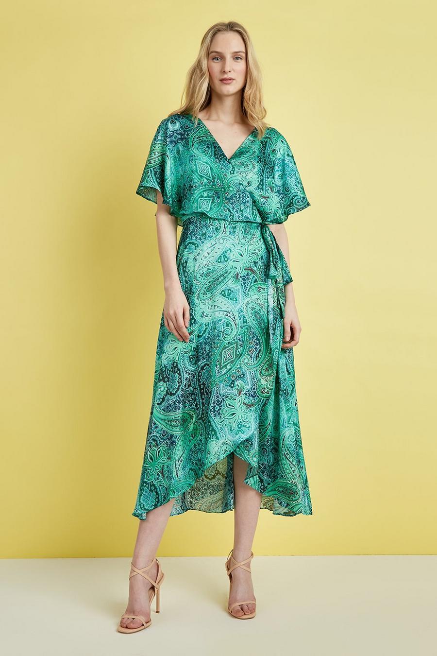 Green Paisley Cape Sleeve Dress