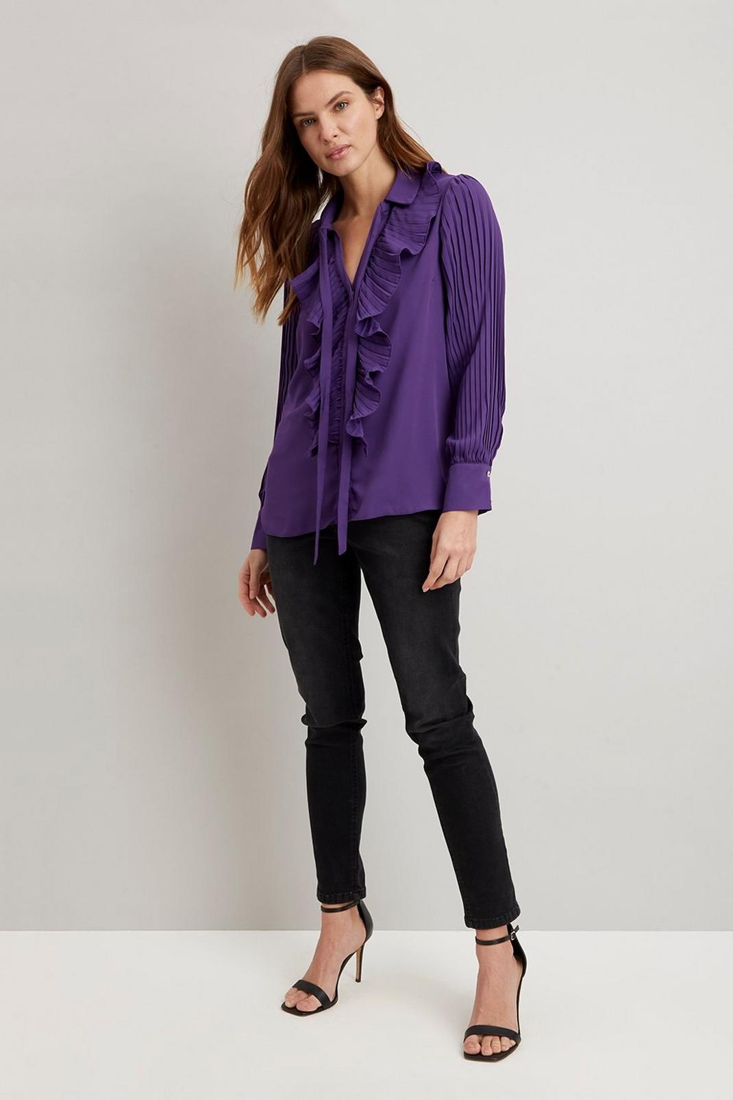 156 Pleat Sleeve Ruffle Front Shirt image number 2