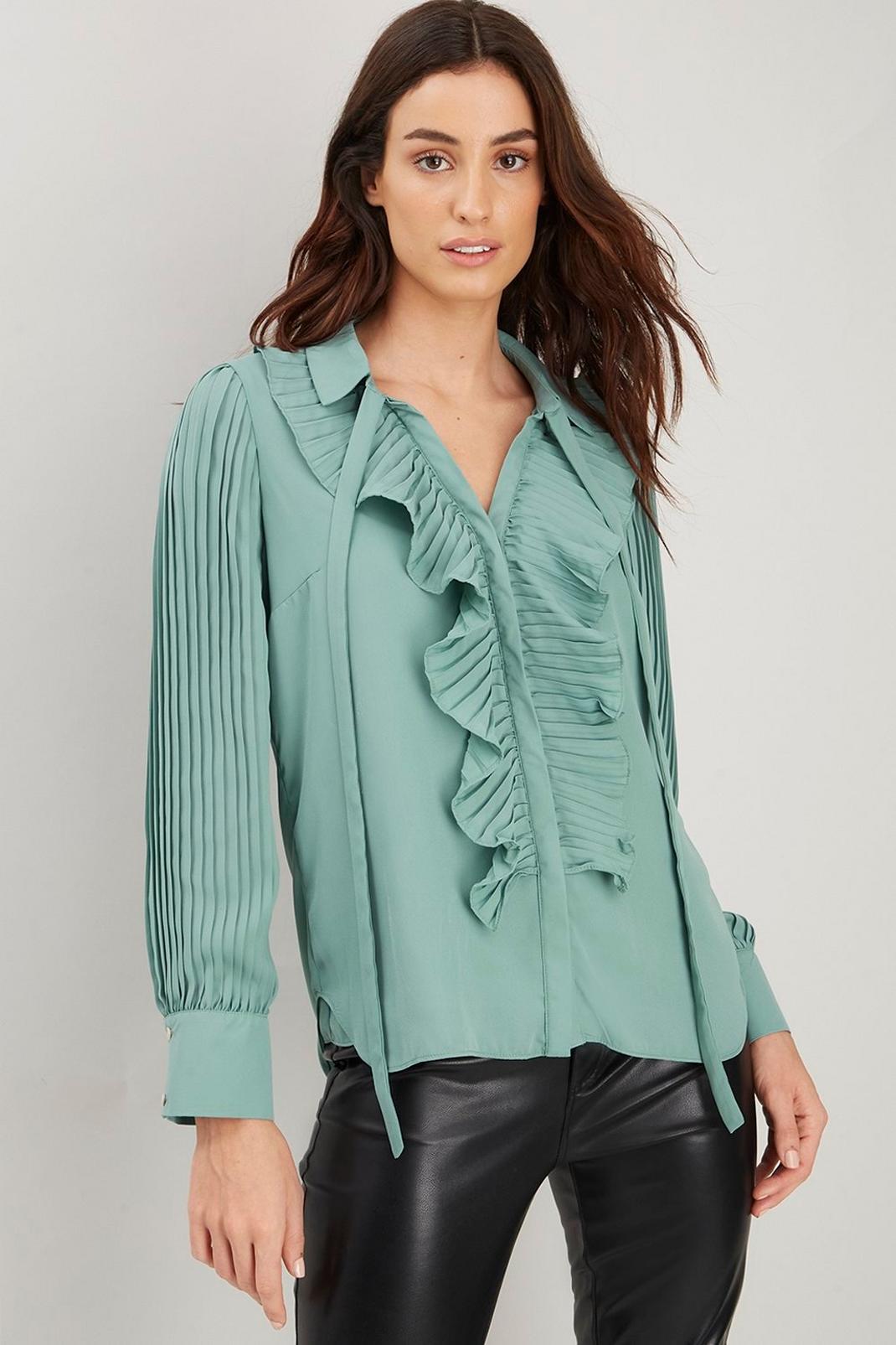 209 Pleat Sleeve Ruffle Front Shirt image number 1