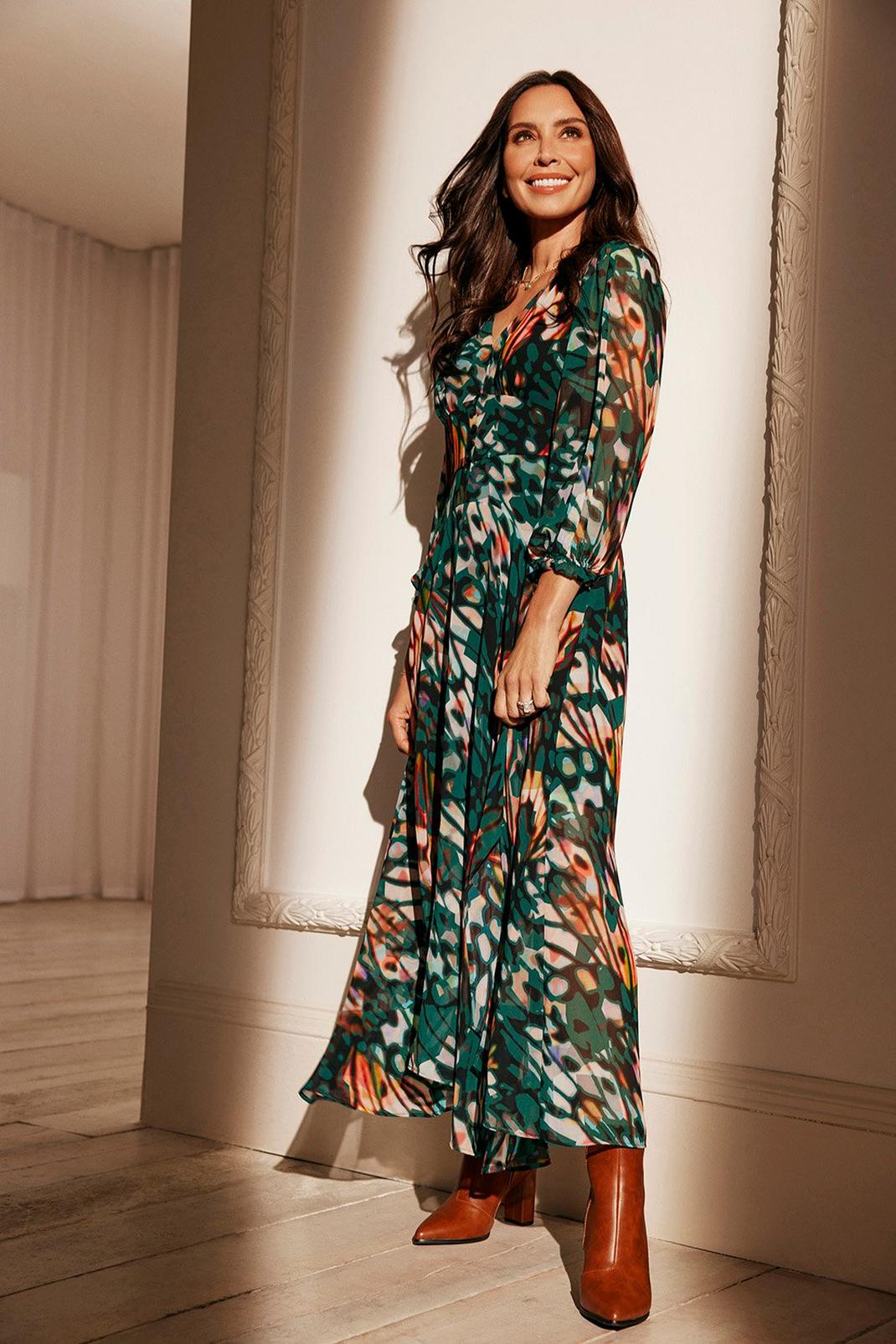 130 Green Butterfly Wing Print Midi Dress image number 1