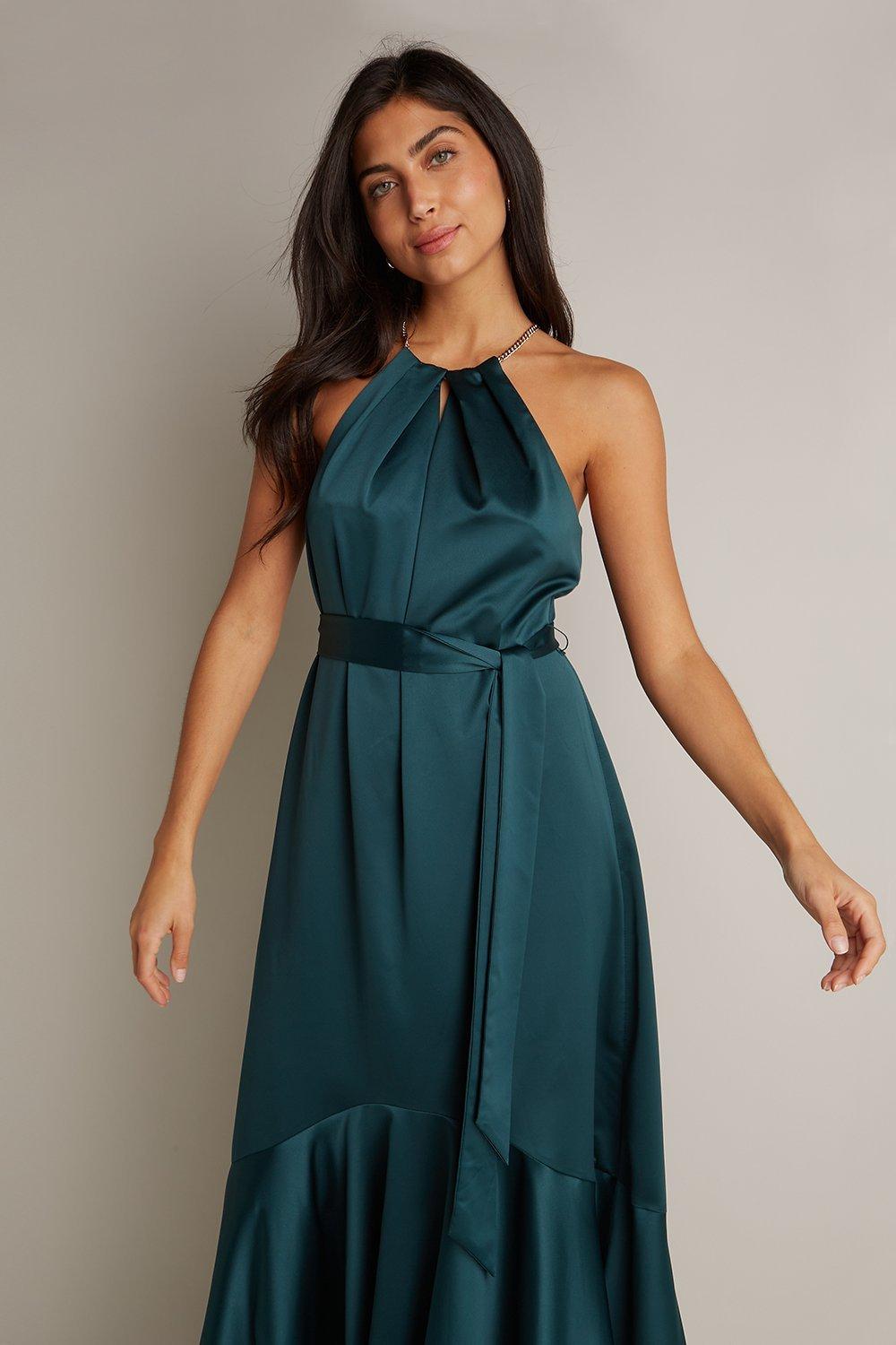 Chain Neck Belted Dress