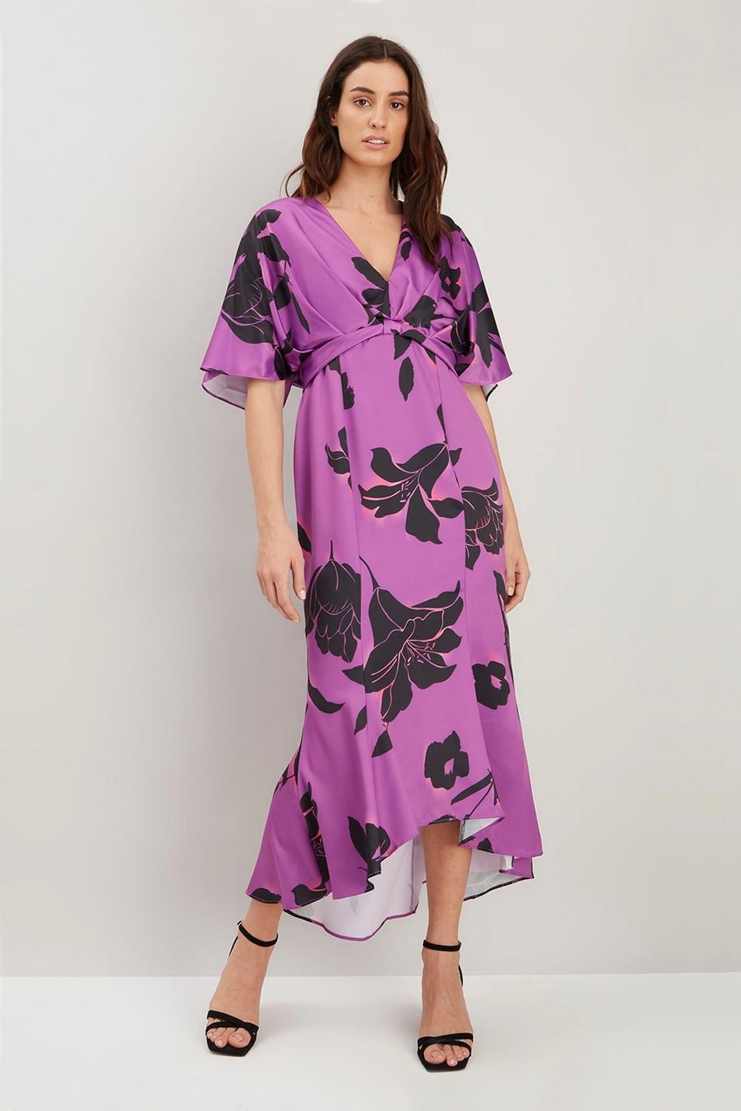 156 Purple Shadow Floral Knot Front Dress image number 2