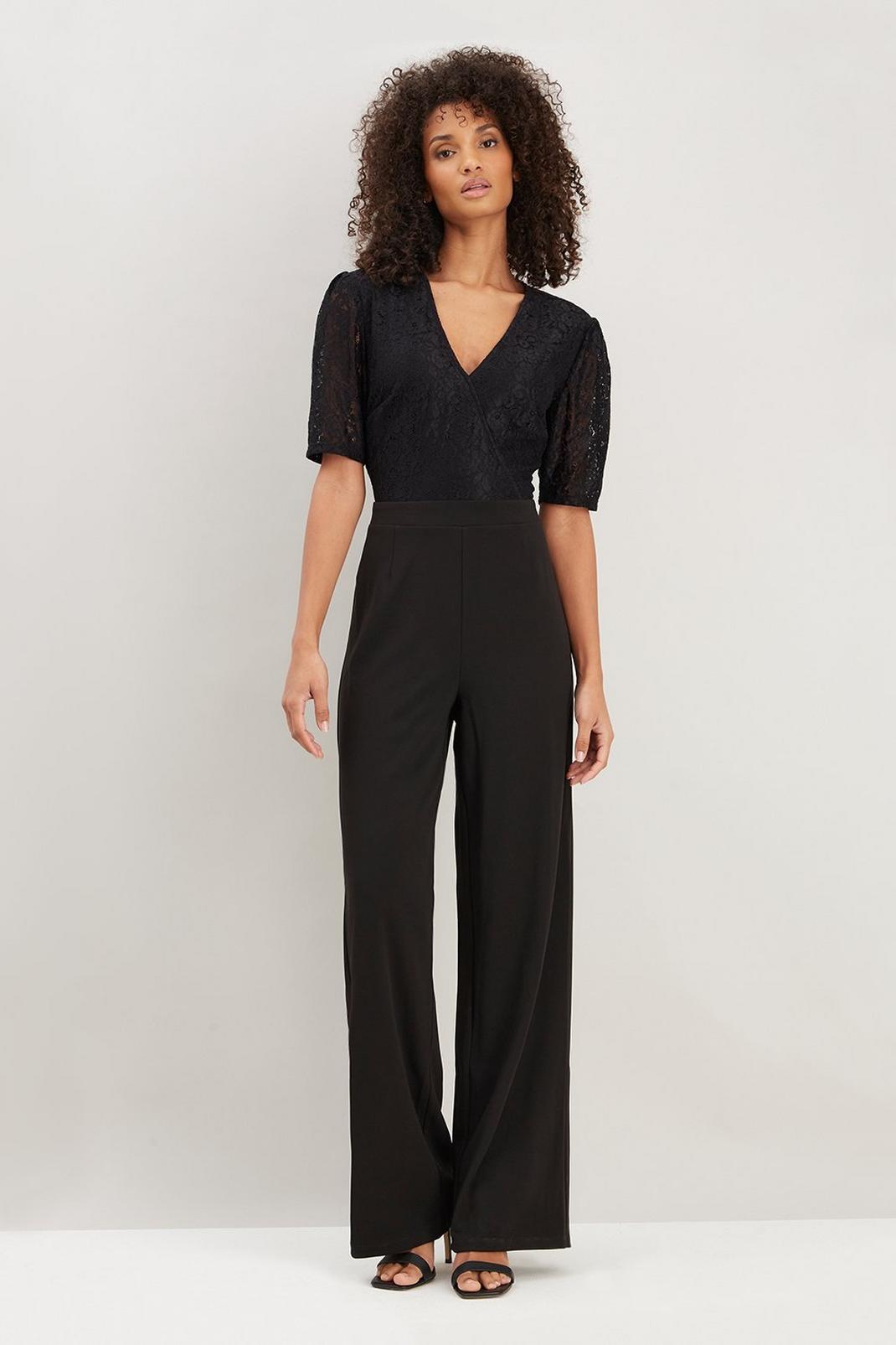 105 Tall Black Lace Wrap Top Jumpsuit image number 1