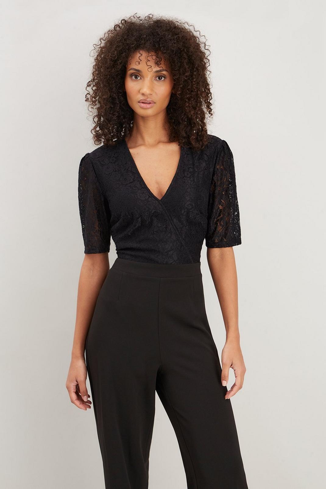 105 Tall Black Lace Wrap Top Jumpsuit image number 2