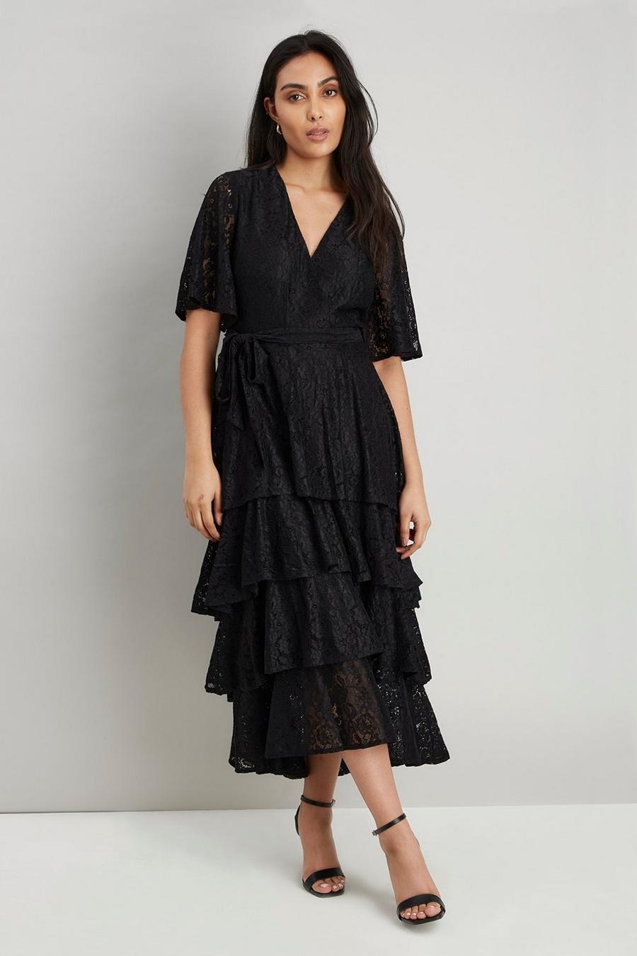 Petite Black Lace Triple Tiered Dress