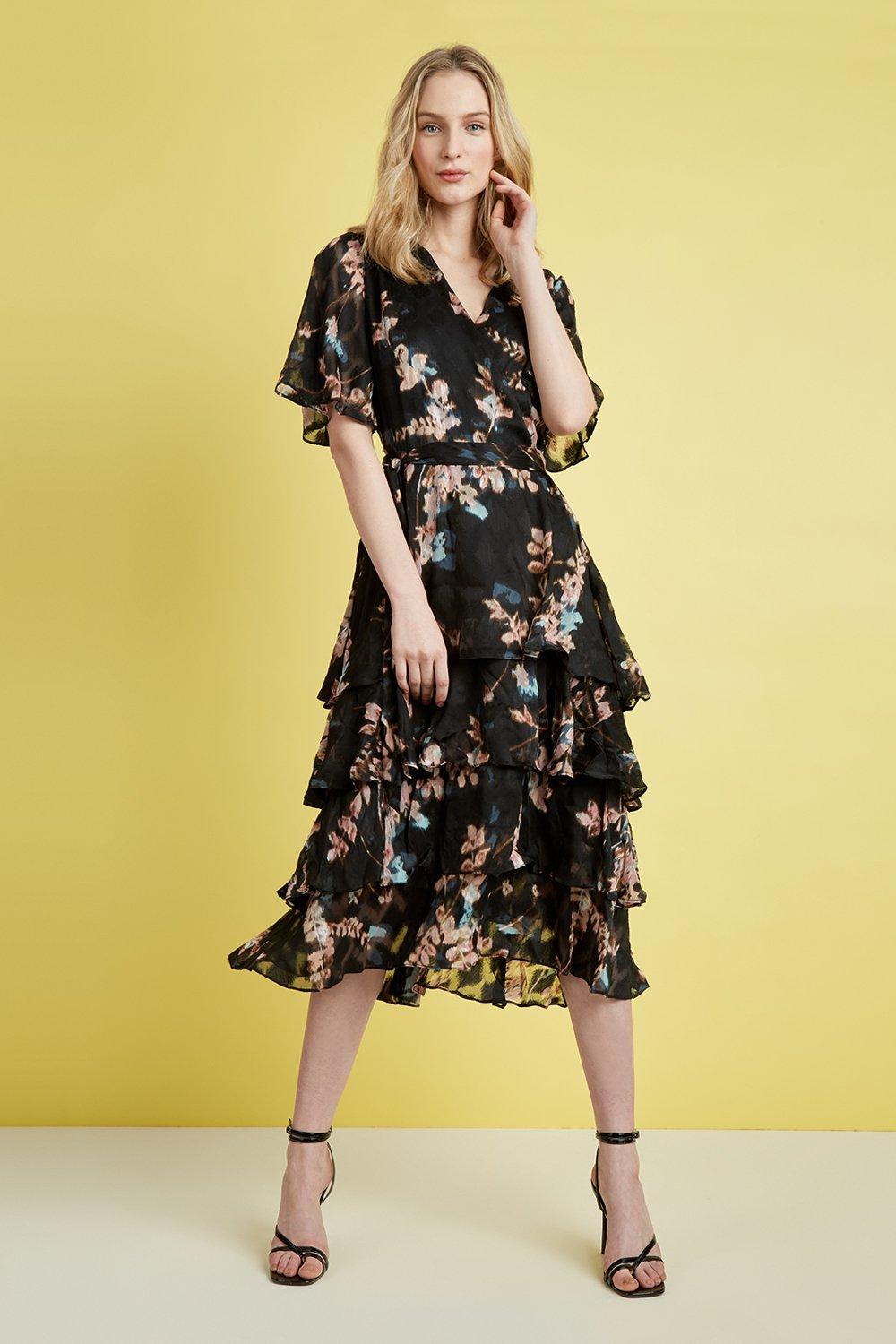 floral black dress with sleeves