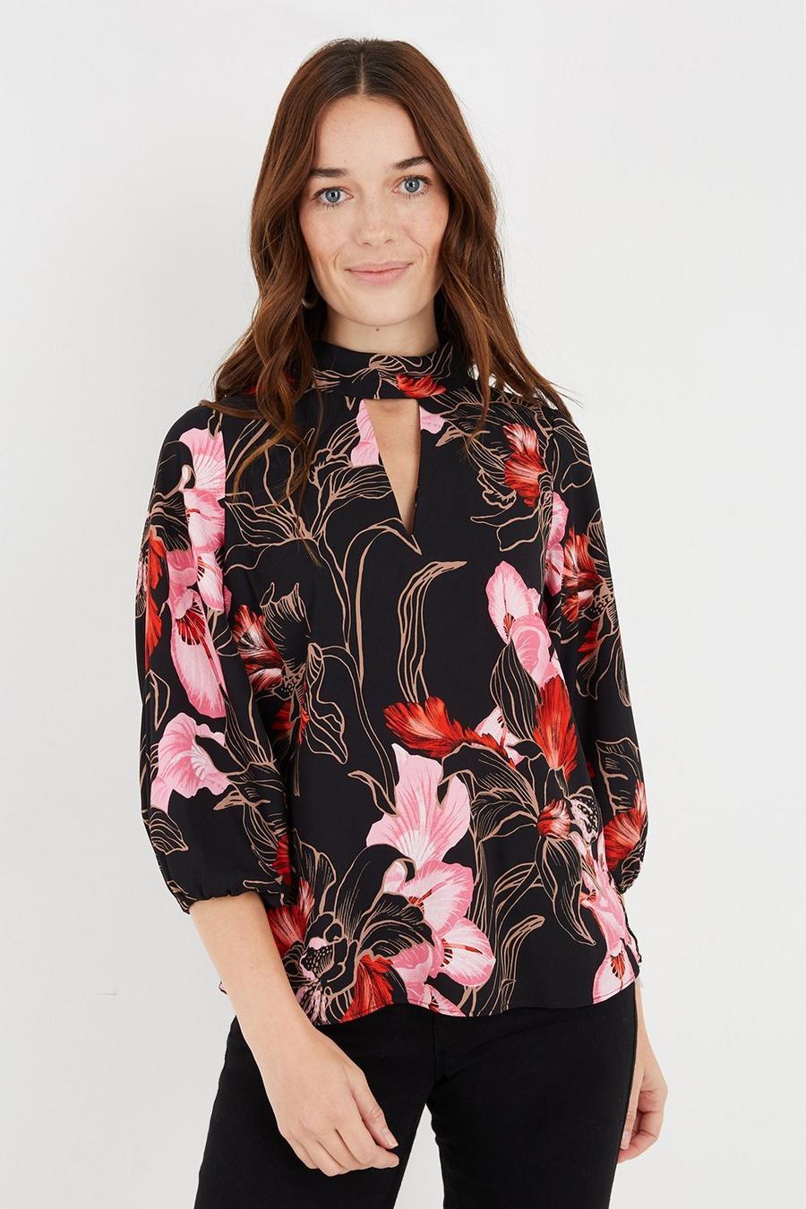 Petite Red And Pink Floral Wrap Top