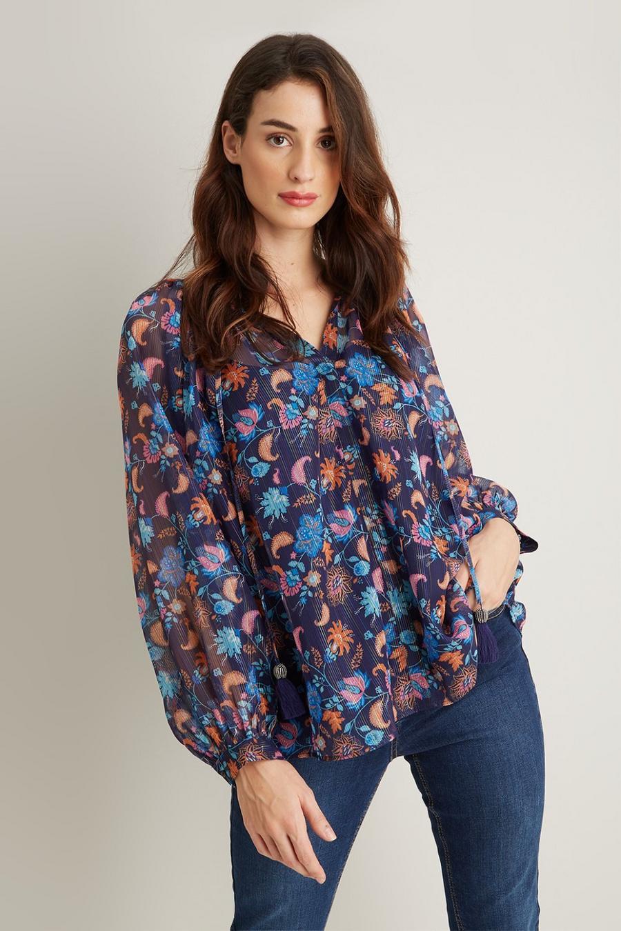 Navy Floral Rainbow Shimmer Top