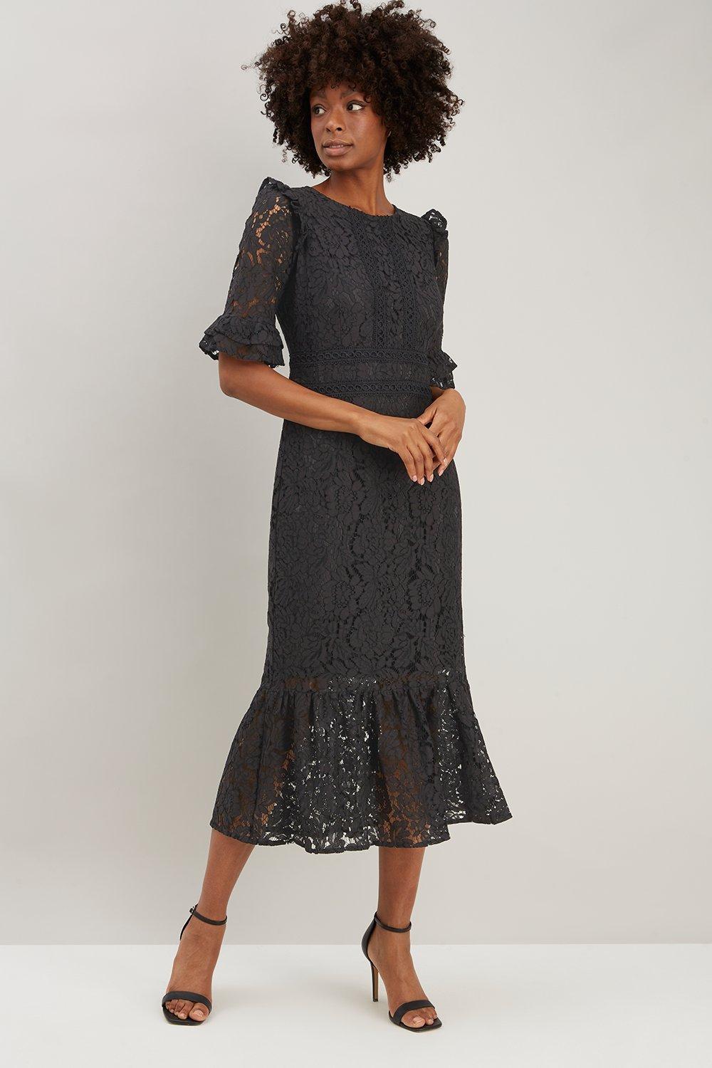 frill sleeve black dress