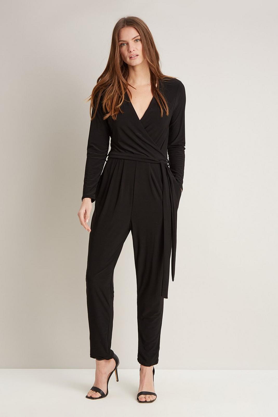 105 Black Ity Wrap Tapered Jumpsuit image number 1