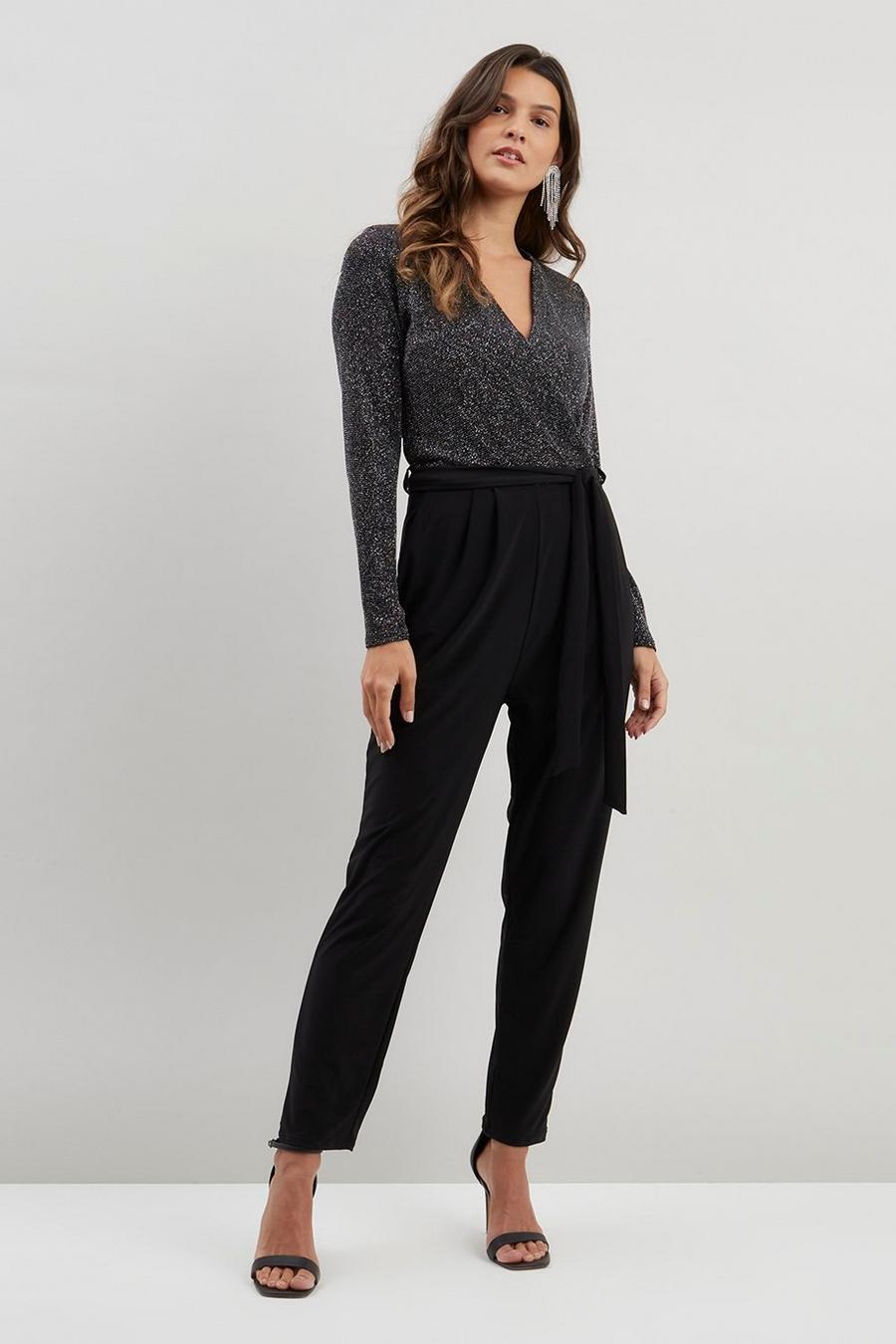 Shimmer Wrap Tapered Jumpsuit