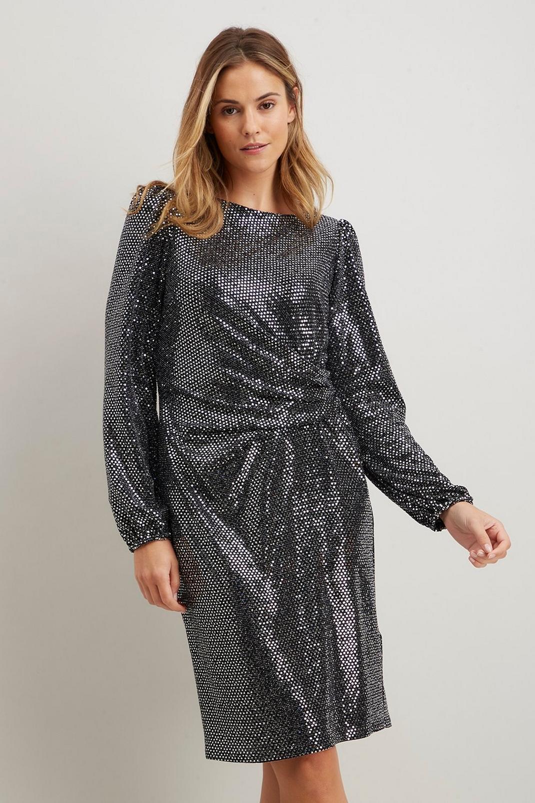 Silver Sequin Ruch Side Dress image number 1