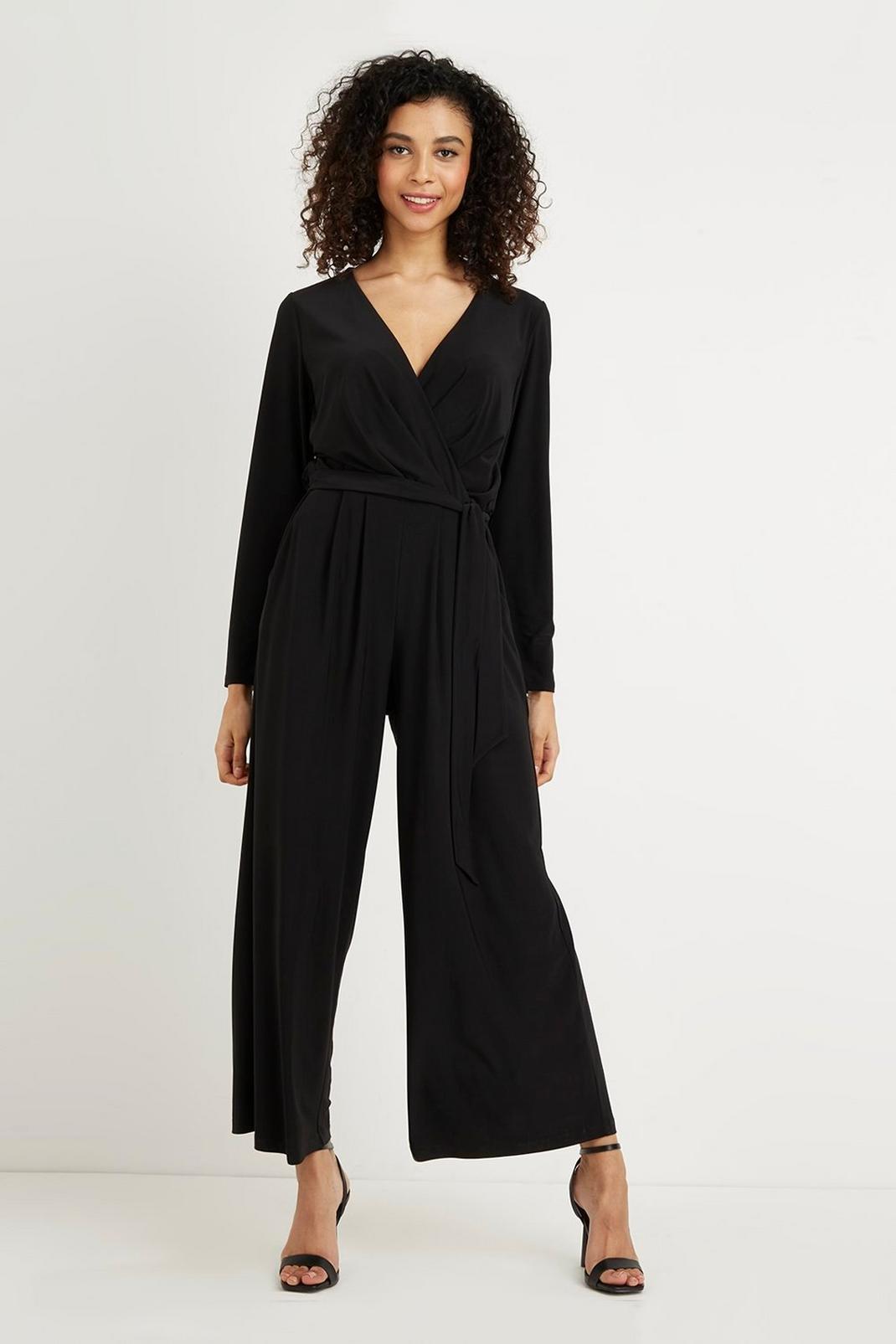 Black Petite Ity Wrap Tapered Jumpsuit image number 1