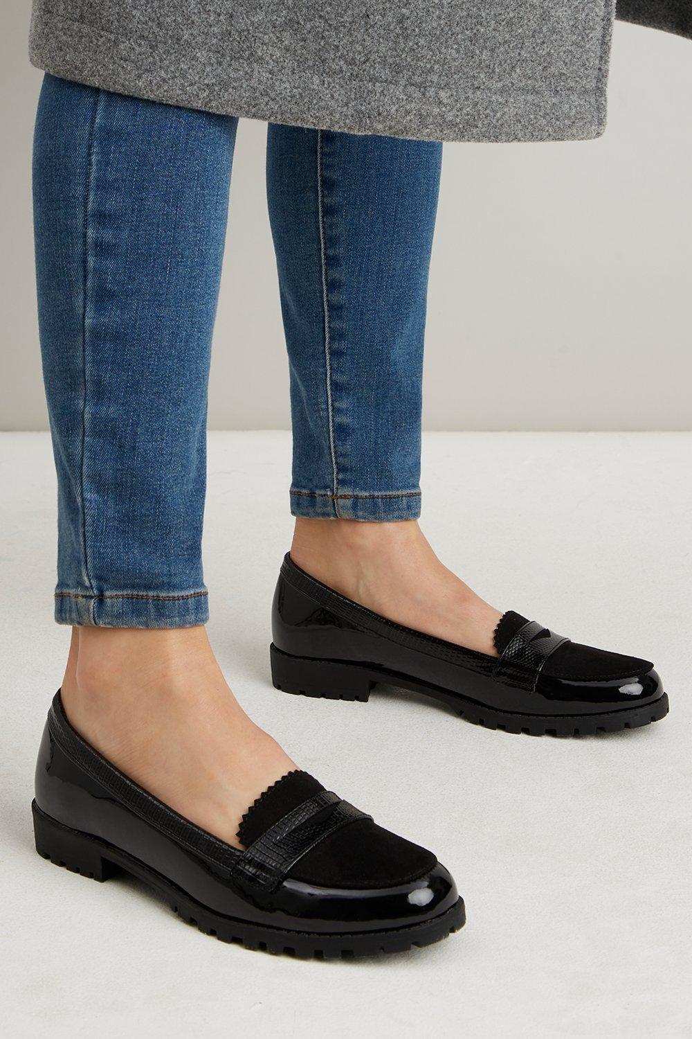 black wide fit loafers womens