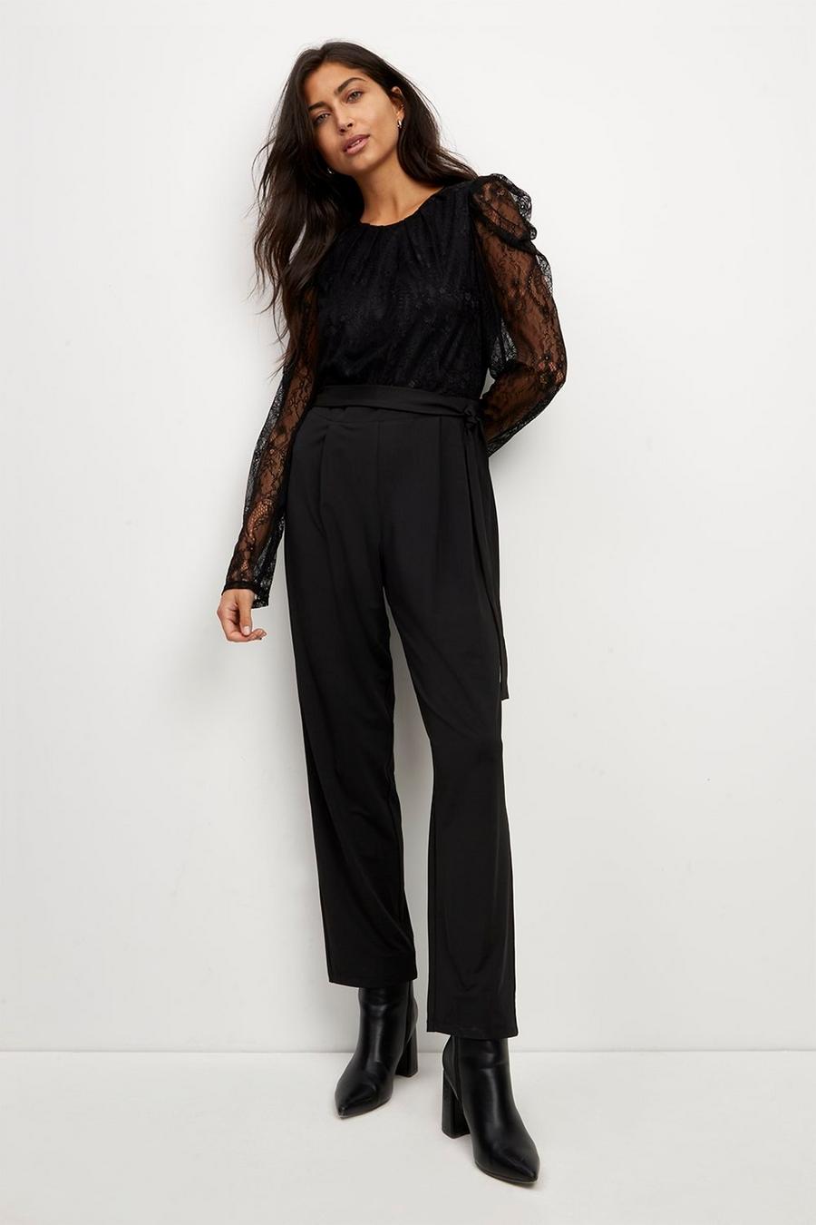 Black Lace Jersey Jumpsuit