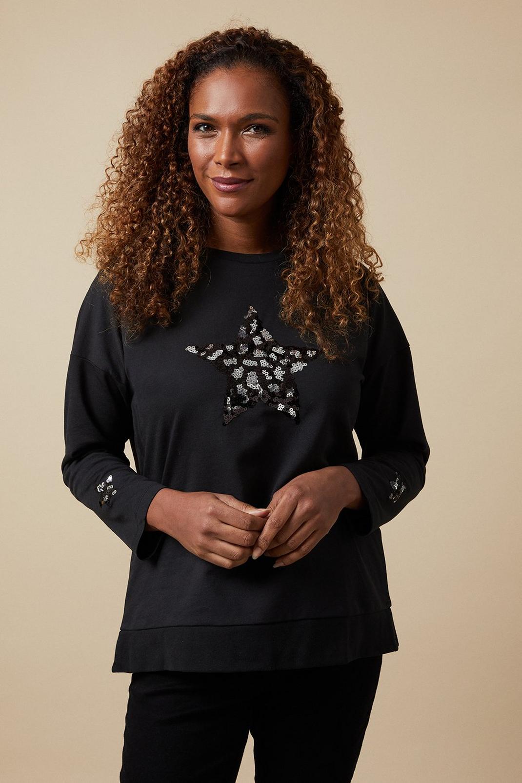 Black Sequin Star Sweatshirt image number 1