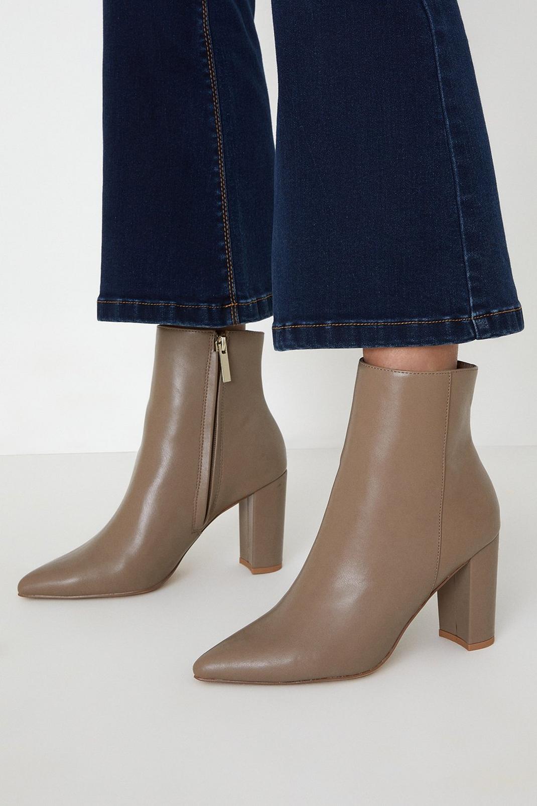 Taupe Alice Pointed Toe Block Heeled Boot image number 1