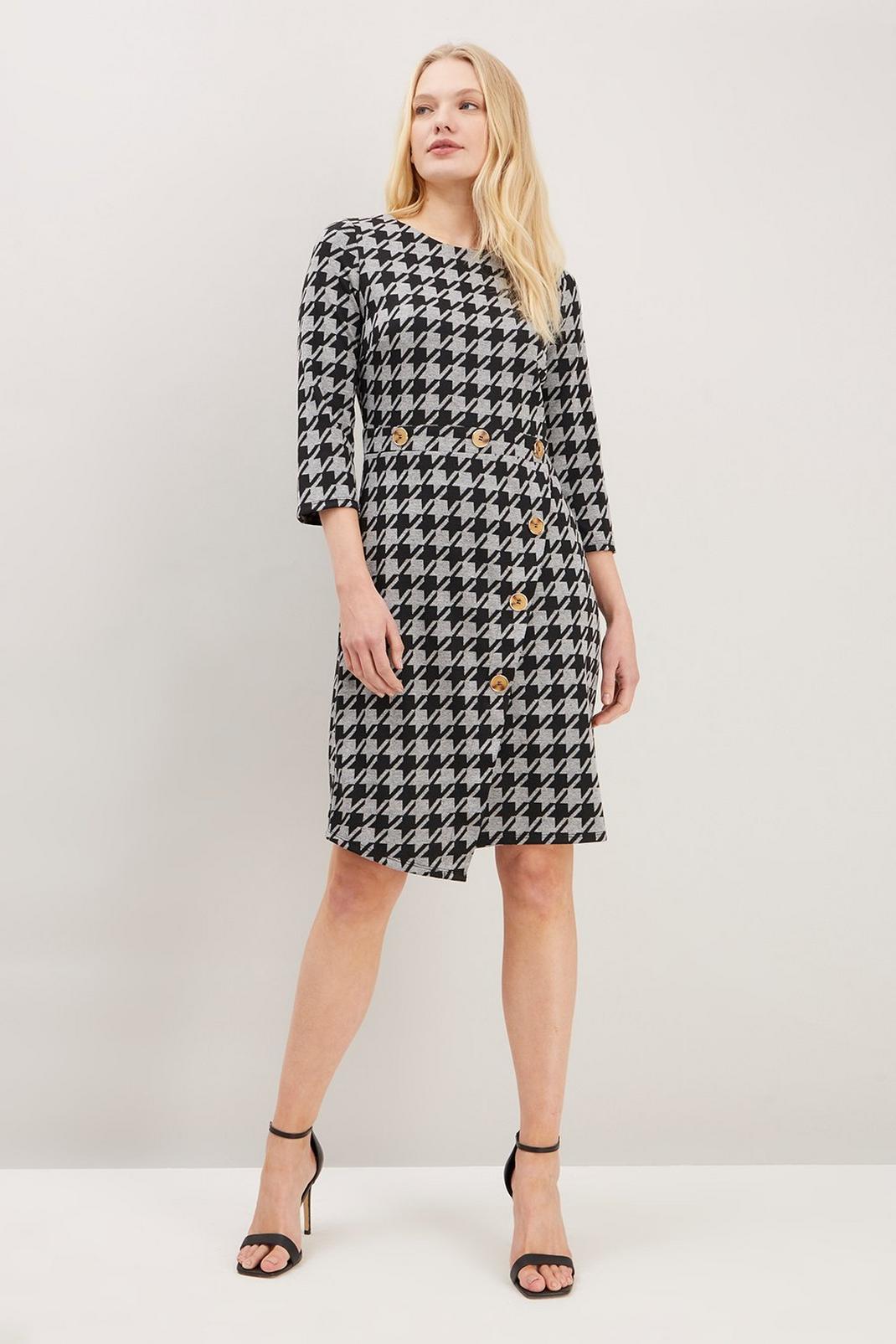 131 Premium Dogtooth Button Detail Dress image number 2