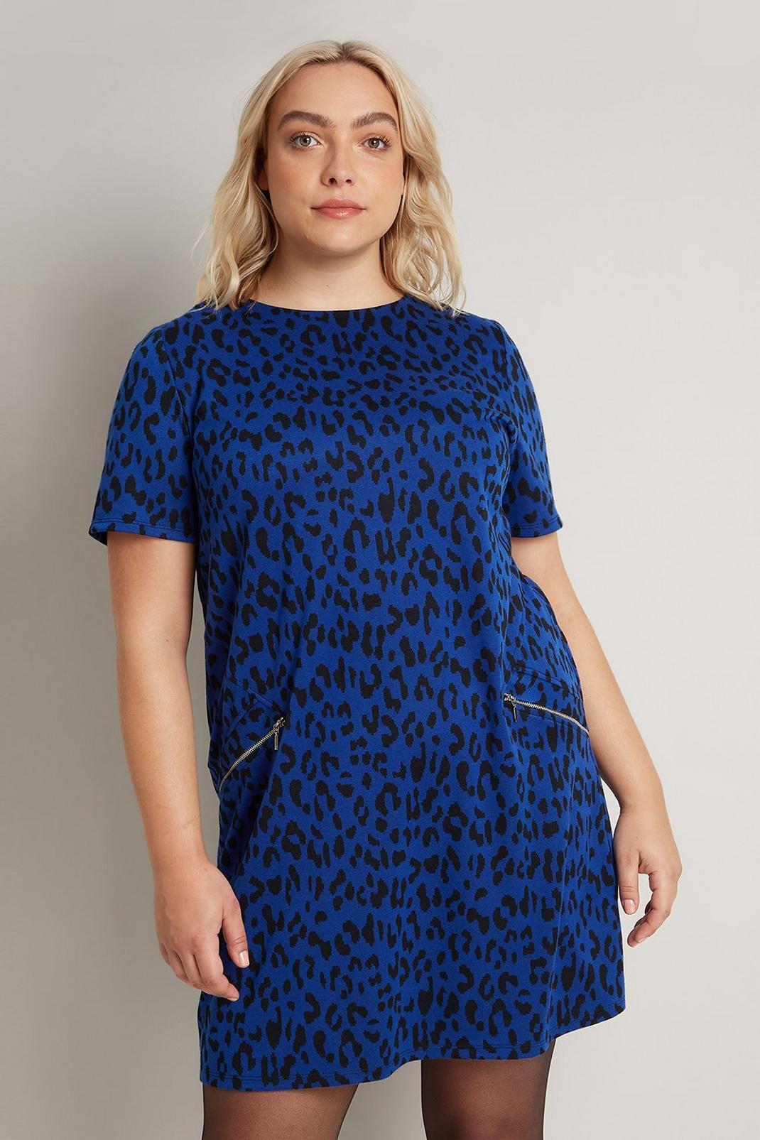 Blue Curve Animal Jacquard Jersey Pocket Dress image number 1