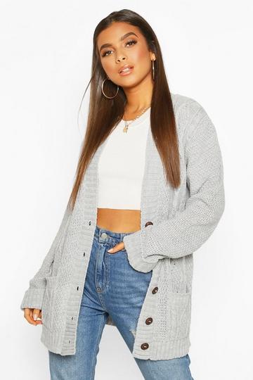 Silver Cable Boyfriend Button Up Cardigan