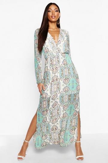 Cage Detail Paisley Woven Maxi Dress multi