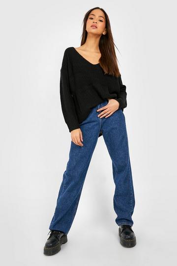 Oversized V Neck Jumper black