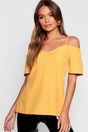 Woven Strappy Open Shoulder Top mustard