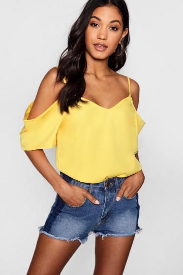 Yellow Woven Strappy Open Shoulder Top