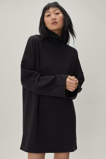 Funnel Neck Batwing Oversized Sweat Dress black