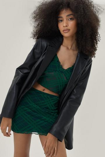 Flocked Mesh Ruffle Strap Check Coord Cami forest