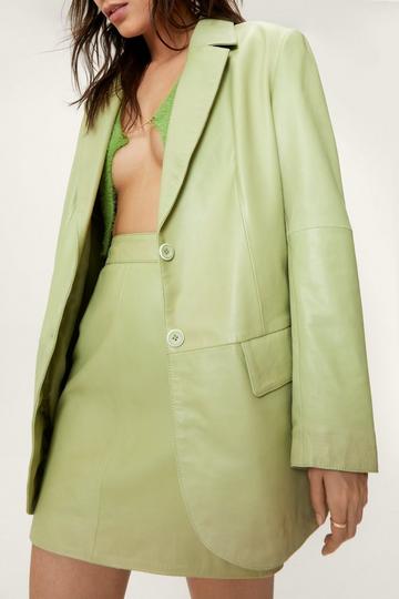 Sage Green Real Leather Tailored Blazer