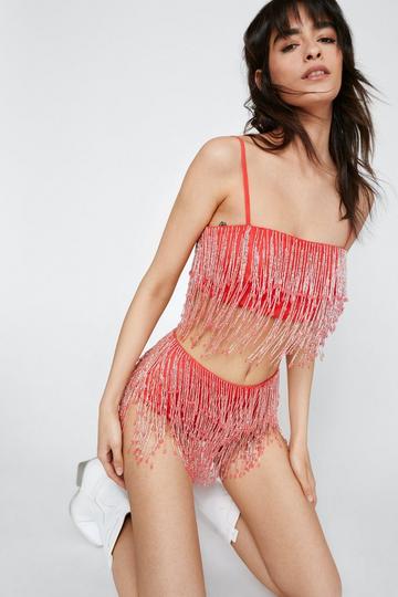 Beaded Embellished Strappy Cami Top pink