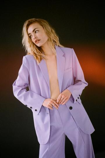 Lilac Purple Oversized Twill Single Breasted Blazer