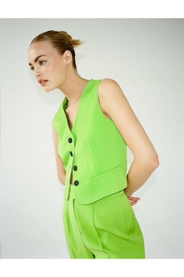 Green Tailored Cropped Single Breasted Suit Vest