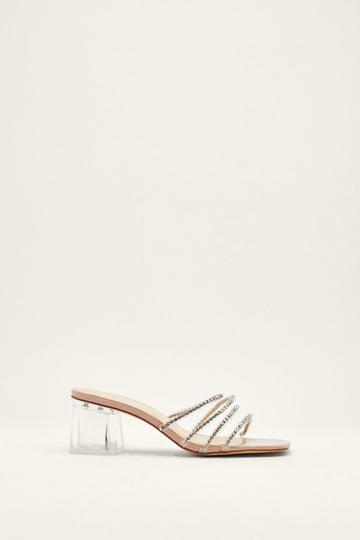 Diamante Clear Strap Mules nude