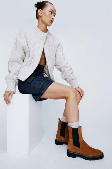 Tan Brown Real Suede Contrast Chelsea Boots