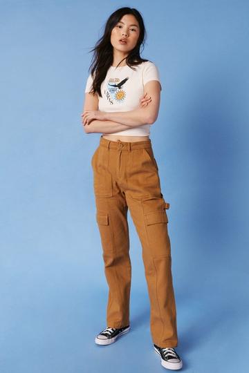 Beige Twill Utility Straight Leg Cargo Pants