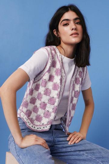 Checkerboard Crochet Open Waistcoat lilac