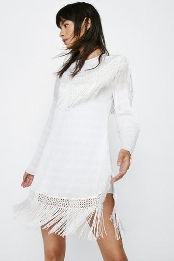 Lace And Fringe Mini Dress white