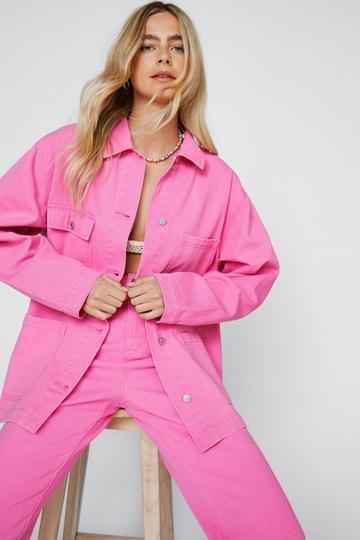 Pocket Front Denim Oversized Jacket hot pink