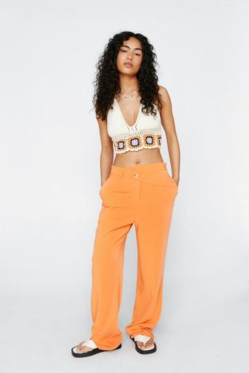 Orange Asymmetric Waistband Tailored Trousers