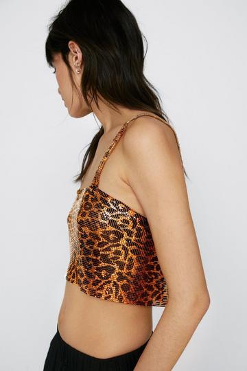 Gold Metallic Leopard Print Chainmail Cami Top