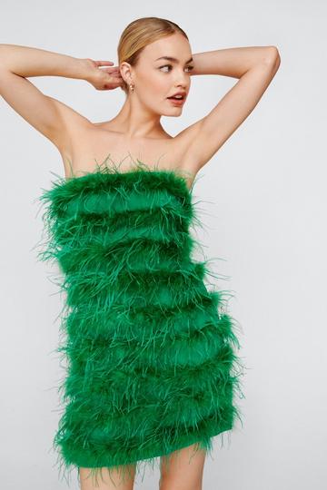 Feather Bandeau Mini Dress green