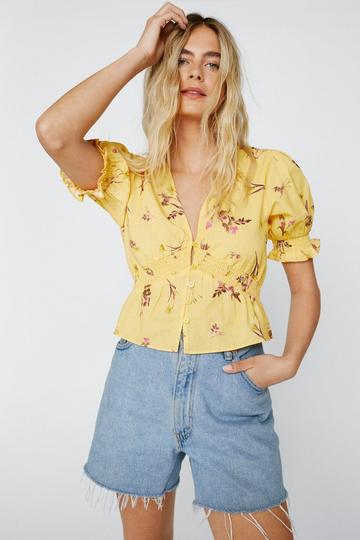 Green Button Front Floral Top