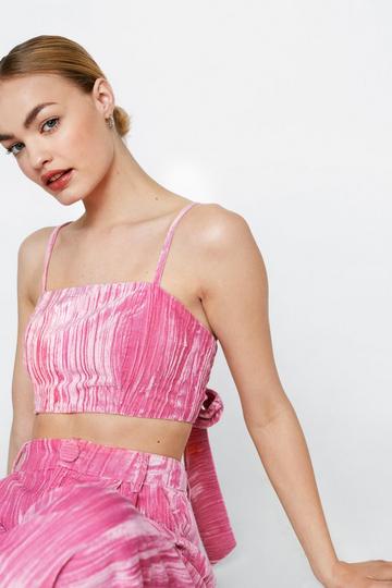 Crinkle Velvet Bow Back Tailored Bralet candy floss