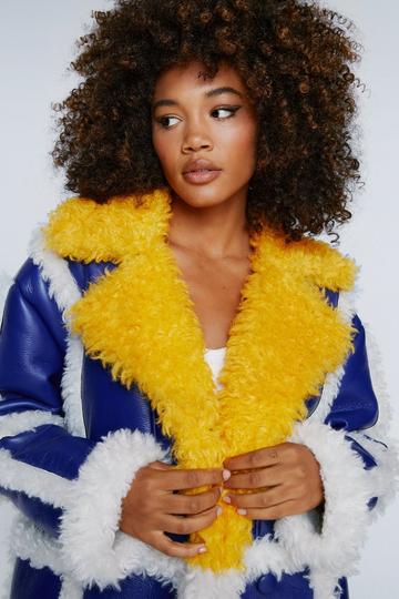 Cobalt Faux Leather Borg Lined Coat blue