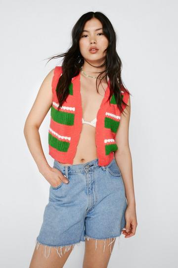 Scallop Contrast Stitch Knitted Waistcoat pink