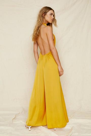 Yellow Hammered Satin Low Back Wide Leg Jumpsuit